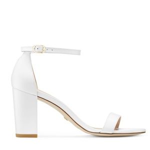 Stuart Weitzman Nearly Nude White Block Heel Sandals